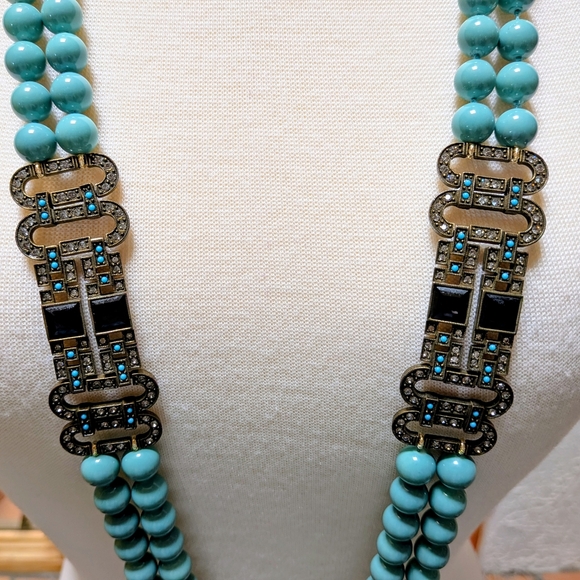 Heidi Daus Turquoise Colored Double Strand Necklace with Swarovski Accents - Picture 2 of 5
